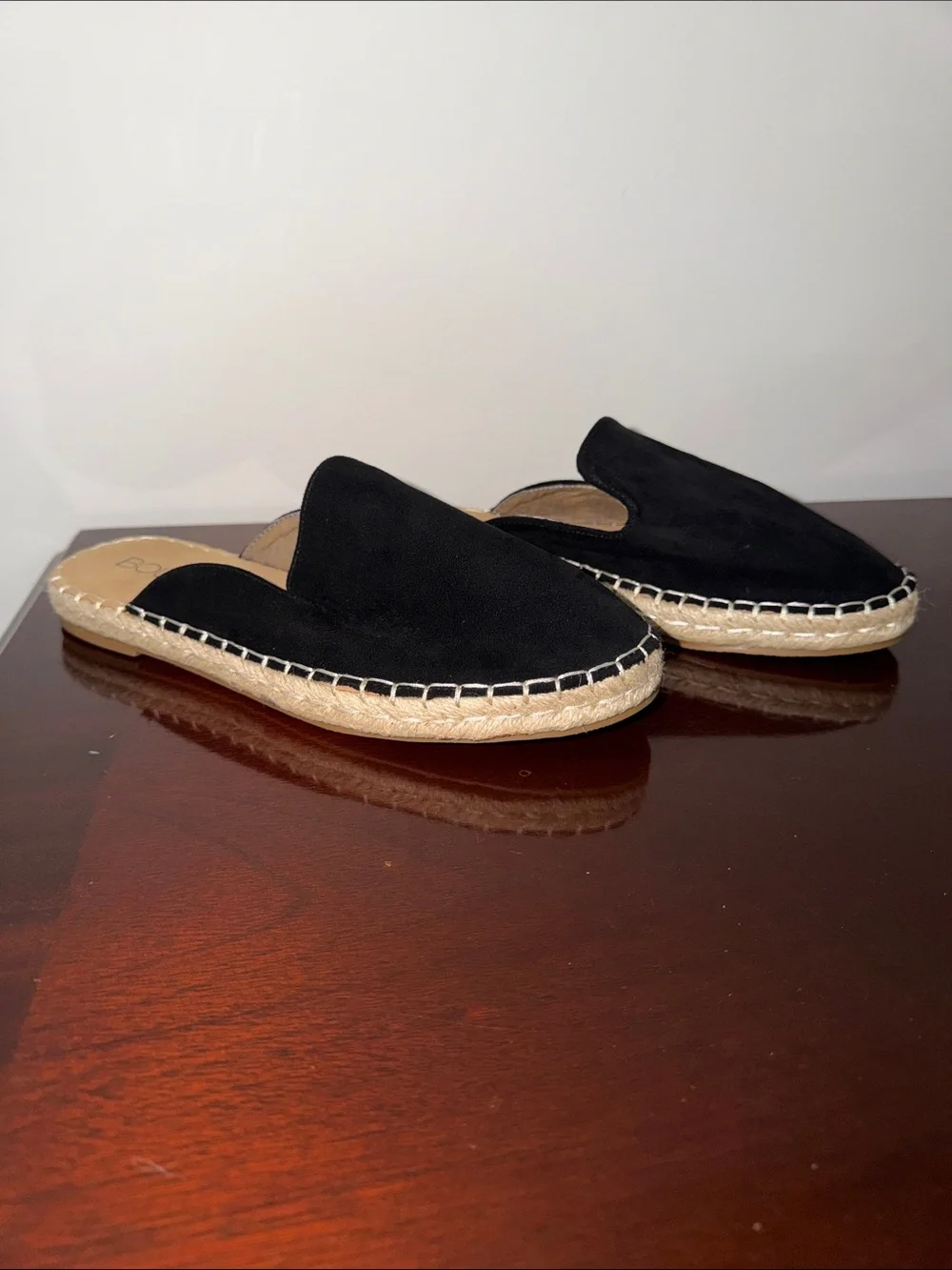 Black Suede Espadrille Slip-On Mules